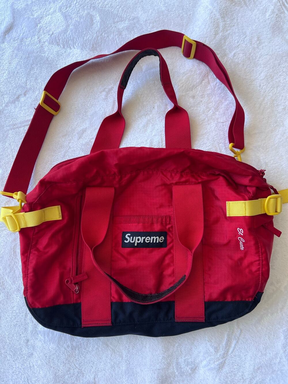 Supreme El Cuete Duffel Bag SS07 Red Yellow Box Logo Shoulder Vintage